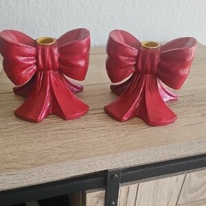 Holiday Time Red Bow Candle Holders